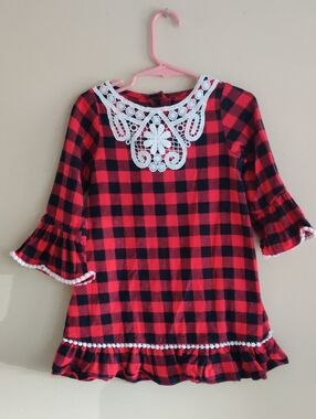 Goodlad Girls Kids Shirt Dress Size 5Y Buffalo Collar Plaid Scalloped Trim